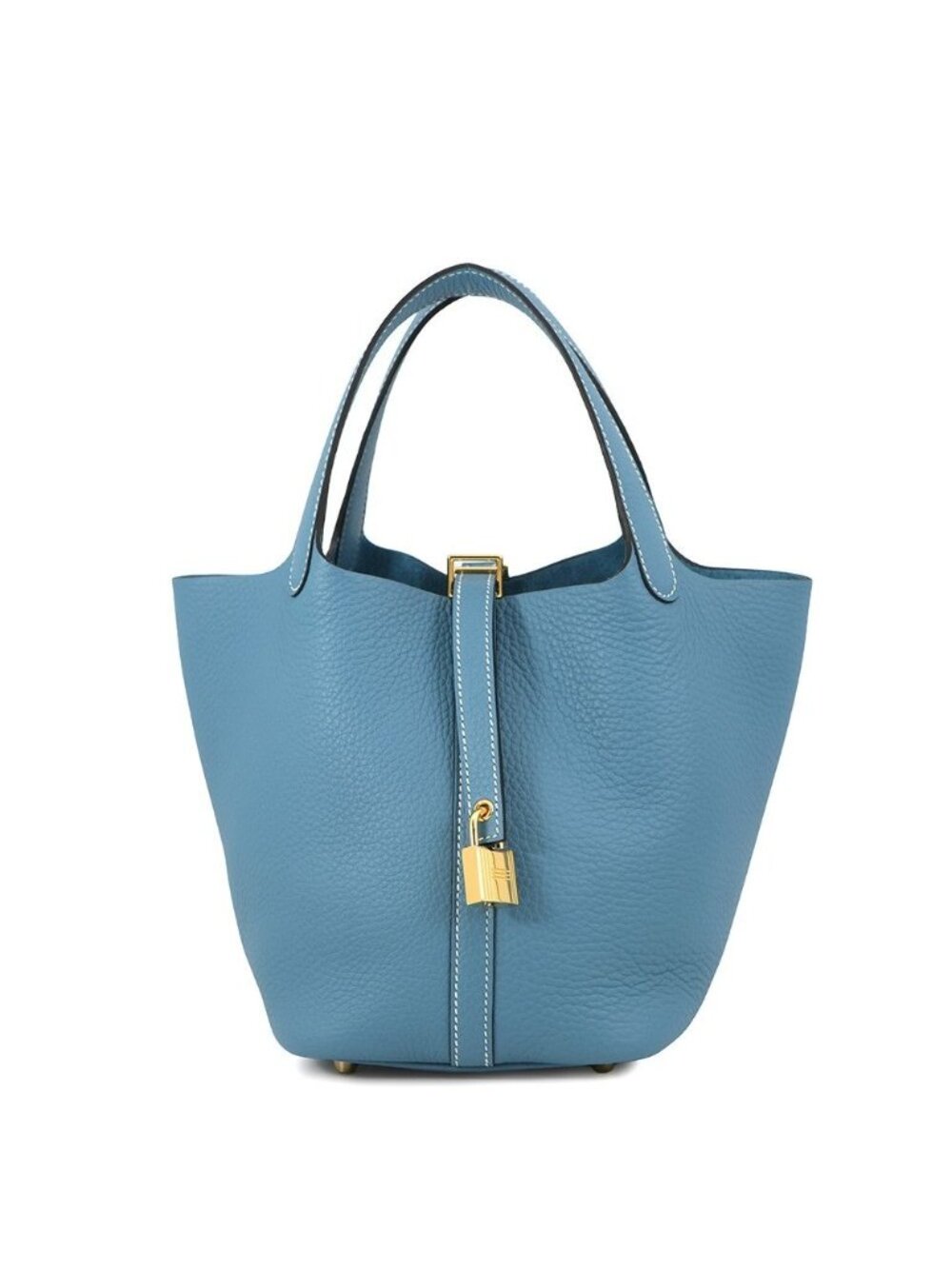 Hermes Handbag Picotin Lock PM New Blue Jean Gold Taurillon Clemence Tote